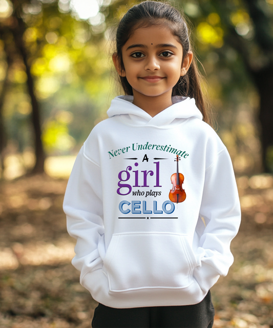 Never Underestimate The Power Of A Girl Who Plays Cello Kids Hoodie - Heavy Blend Comfort