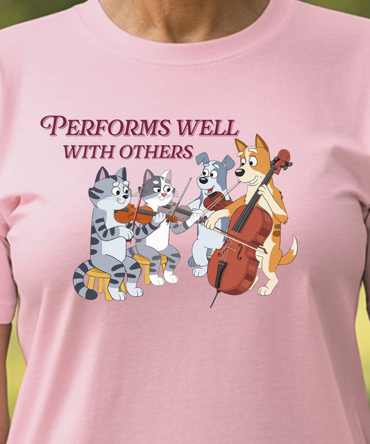 Performs Well With Others – Cartoon Dogs & Cats Playing Chamber Music (Kid's Sizes)